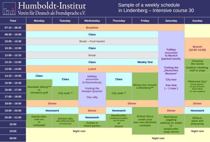 Sample time table